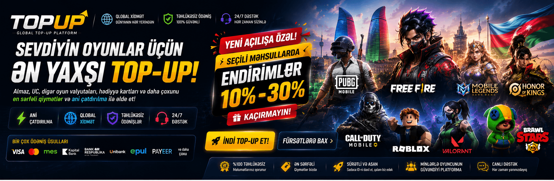 100+ Oyun üçün Anında Top-Up